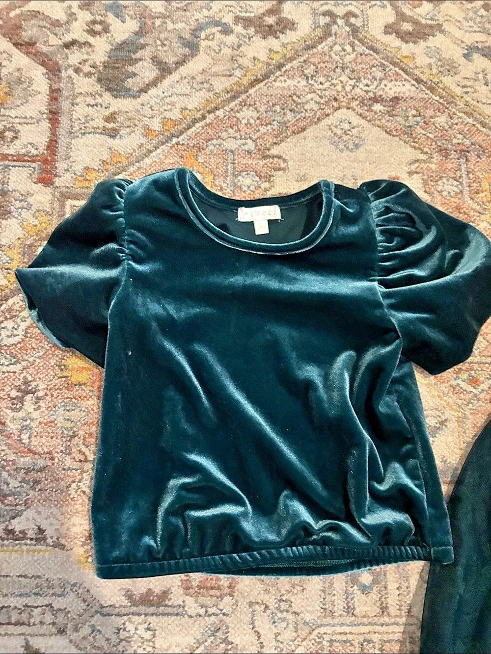 btween Girls Green Velvet Tulle Skirt Set Like New